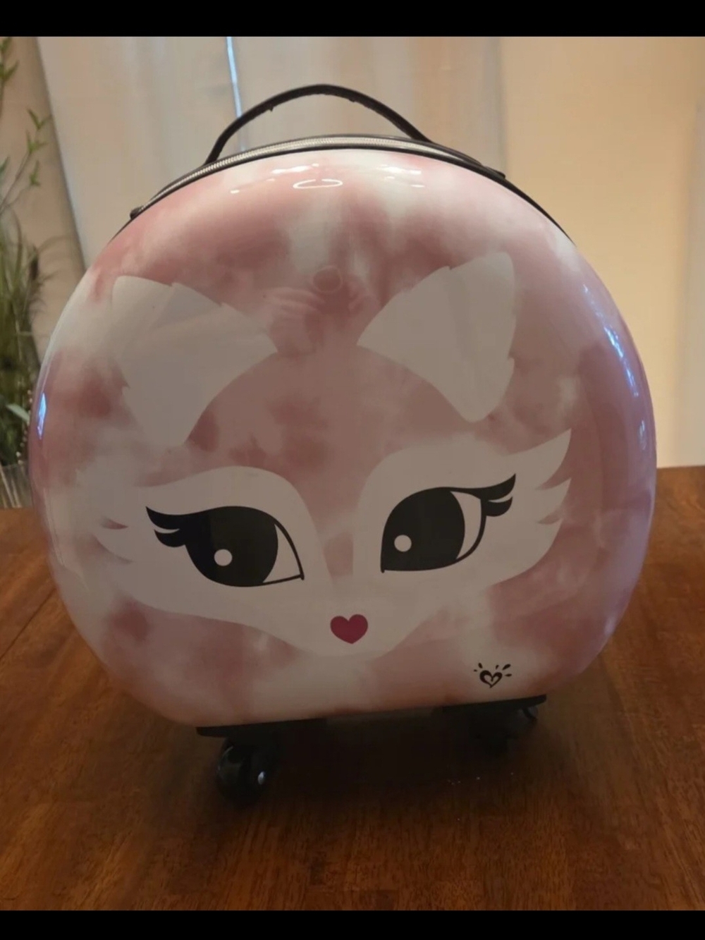 Pink Fox-Print Hard Shell Rolling Luggage